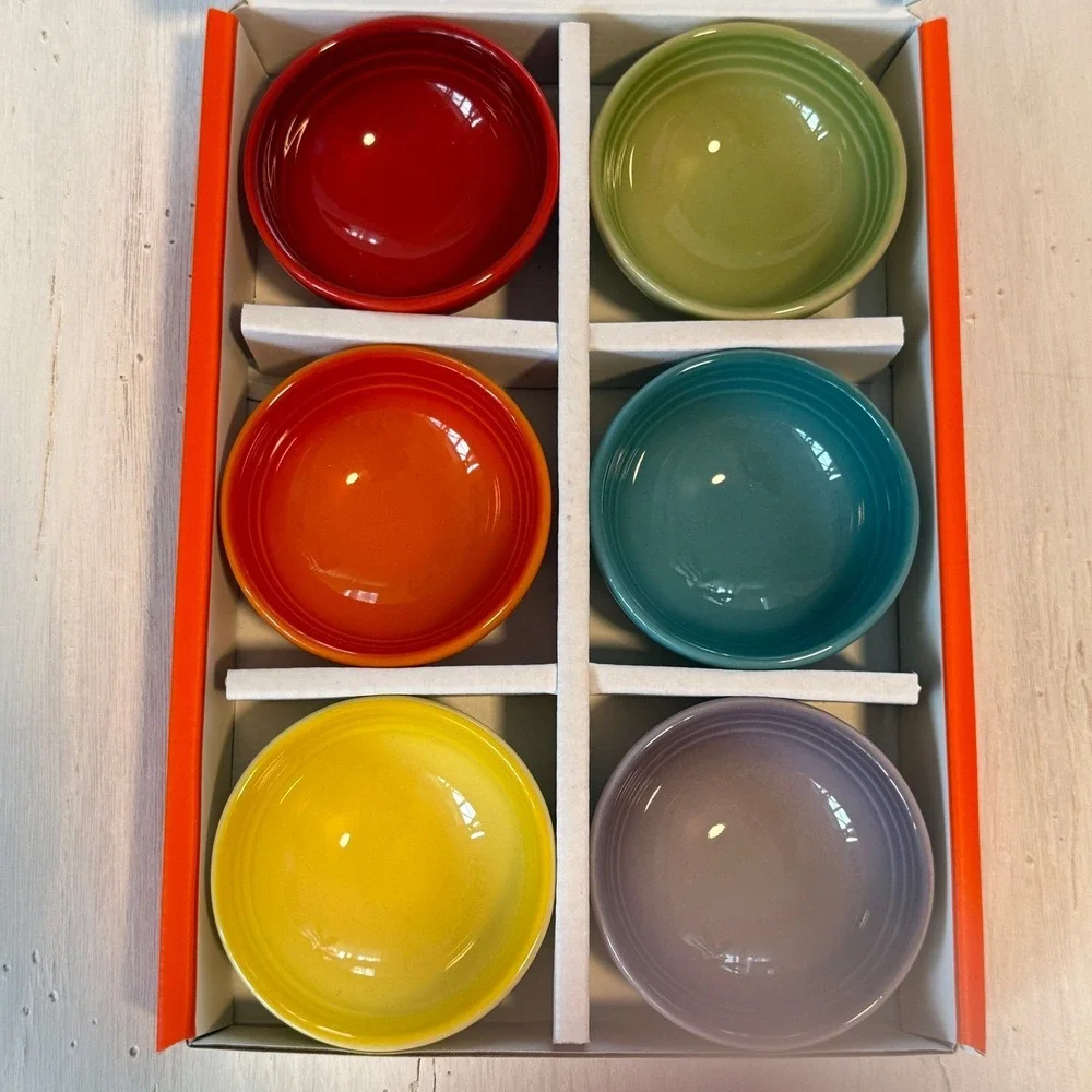 Le Creuset Vancouver Stoneware Rainbow Pinch Bowls Set of 6 Cerise Flame 2501